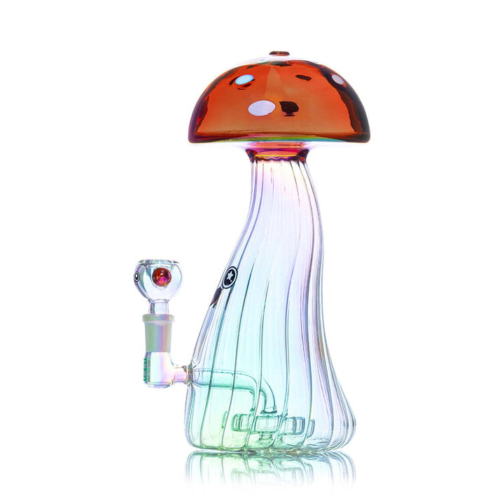 Left side view of Trippy Mushroom XL Bong with psychedelic mushroom accents