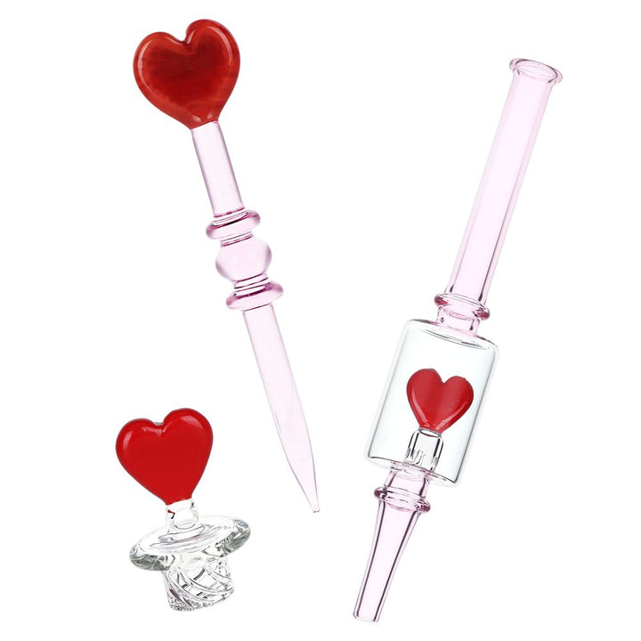 Heart-shaped dab accessories from the Valentine's Day Love Heart Dab Rig Set
