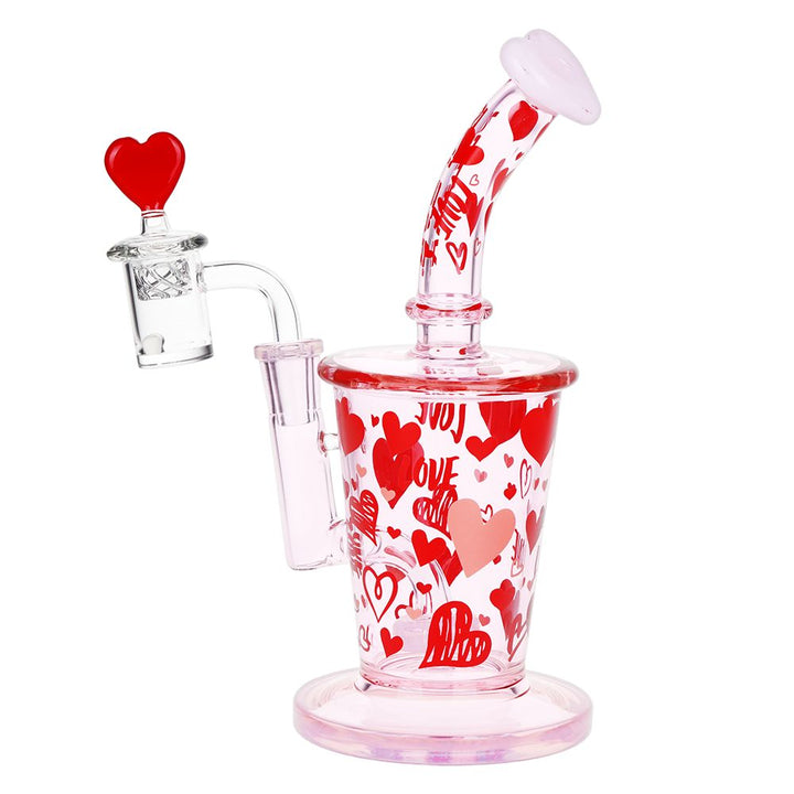 Side view of the Valentine's Day Love Heart Dab Rig Set