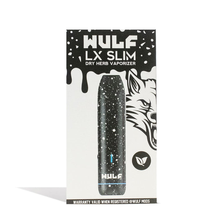 Wulf Mods LX Slim Dry Herb Vaporizer Black-White Spatter with packaging