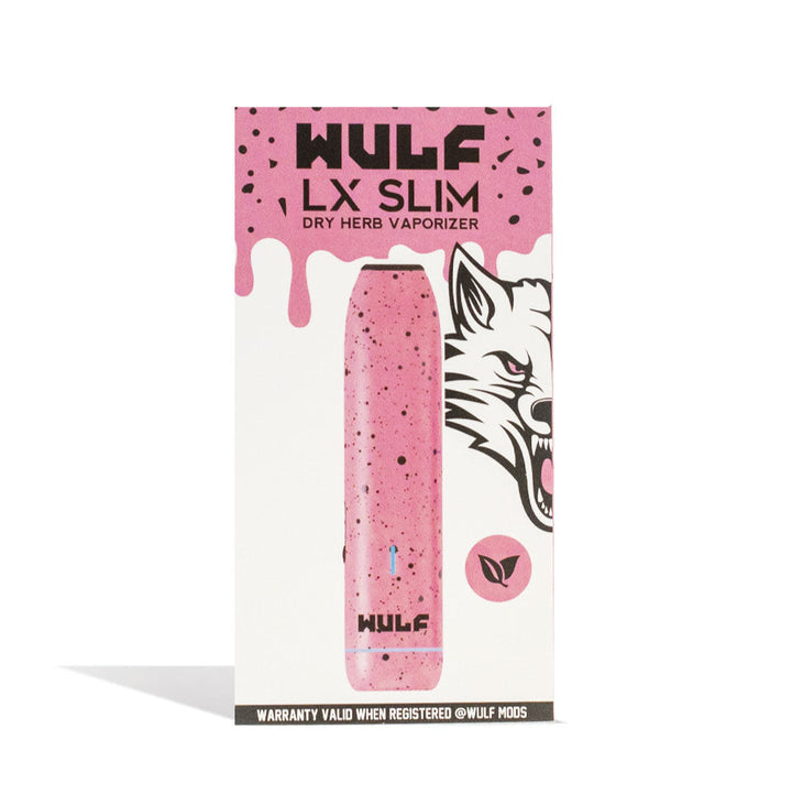 Wulf Mods LX Slim Dry Herb Vaporizer Pink-Black Spatter with packaging