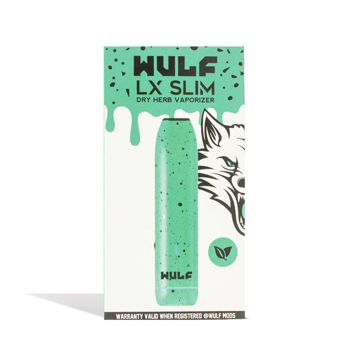 Wulf Mods LX Slim Dry Herb Vaporizer Teal-Black Spatter with packaging