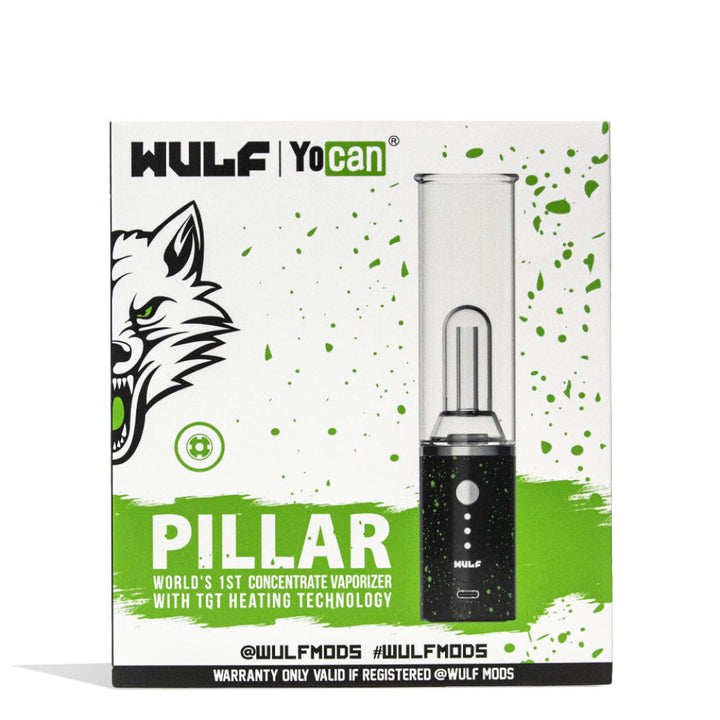 Packaging for Wulf Mods Pillar Mini Dab Rig Black-Green Spatter