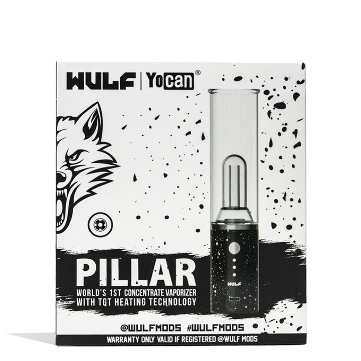 Packaging for Wulf Mods Pillar Mini Dab Rig Black-White Spatter