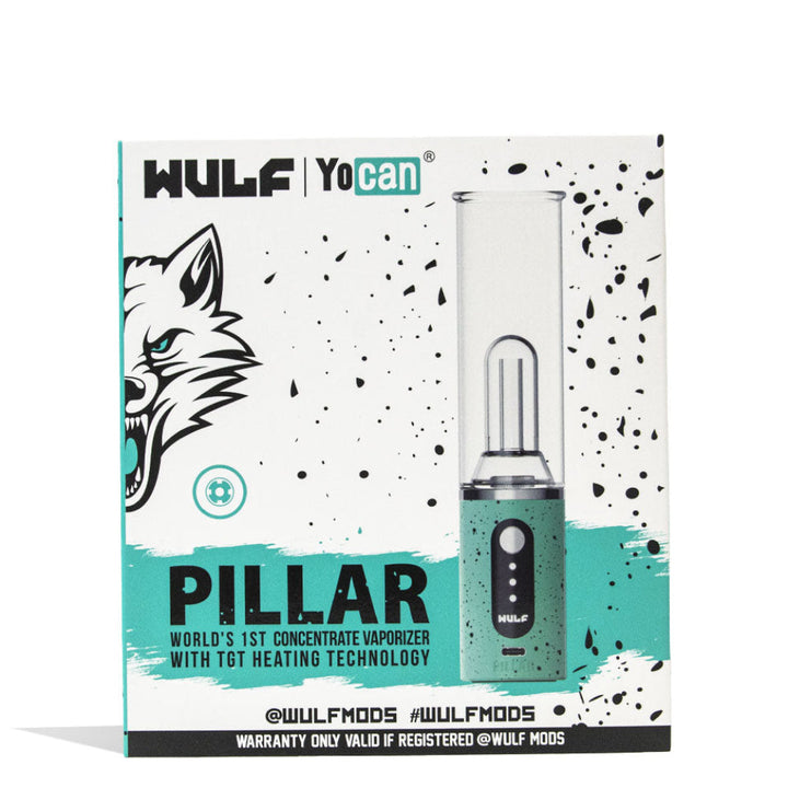 Packaging for Wulf Mods Pillar Mini Dab Rig Teal-Black Spatter
