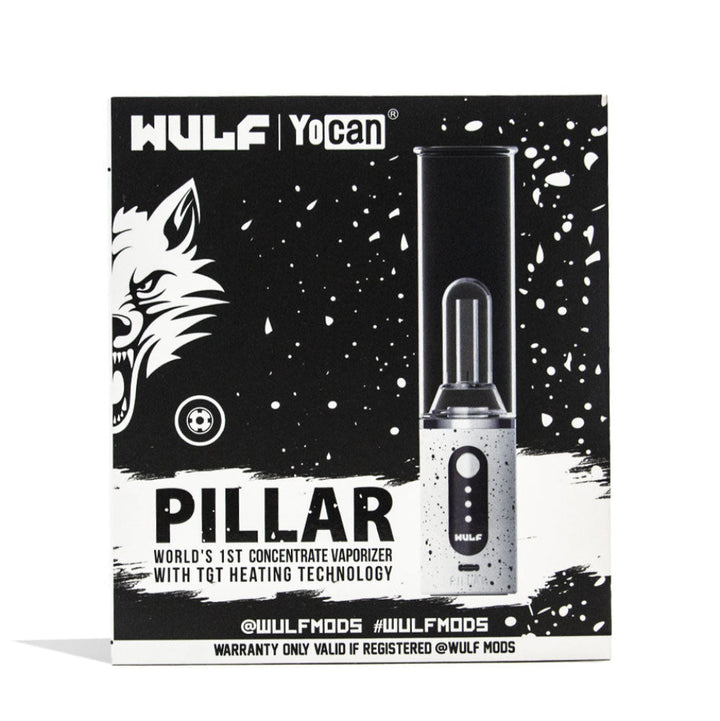 Packaging for Wulf Mods Pillar Mini Dab Rig White-Black Spatter