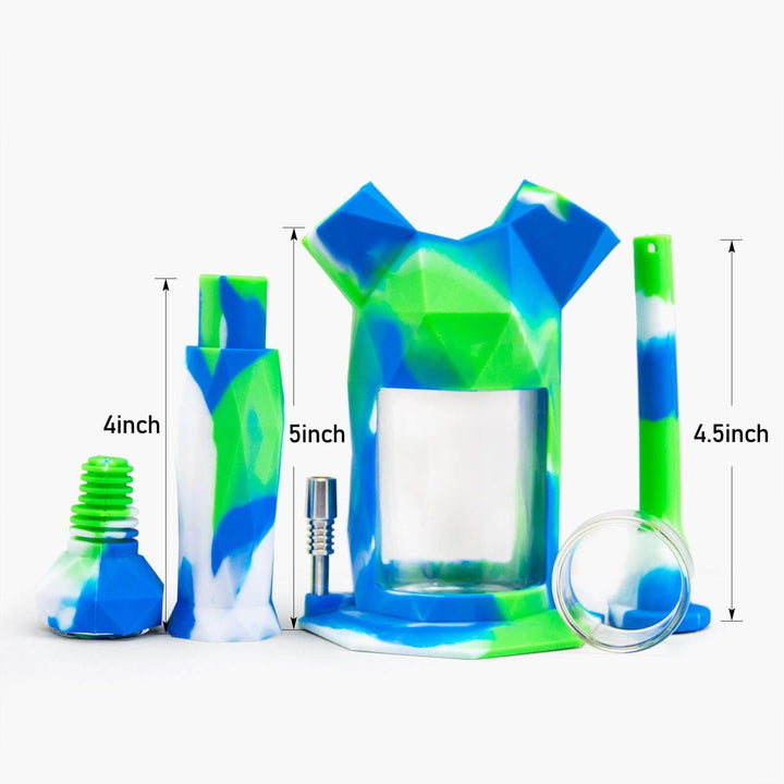 2-IN-1 Silicone Bubbler and Nectar Collector parts with size measurements
