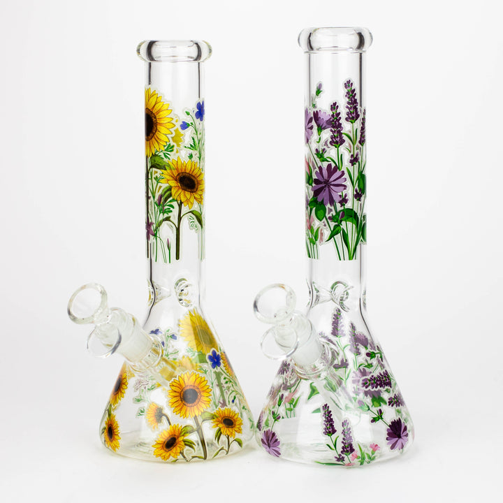 10" Glow in the dark Glass Bong With Flower Design [BH1061/062]