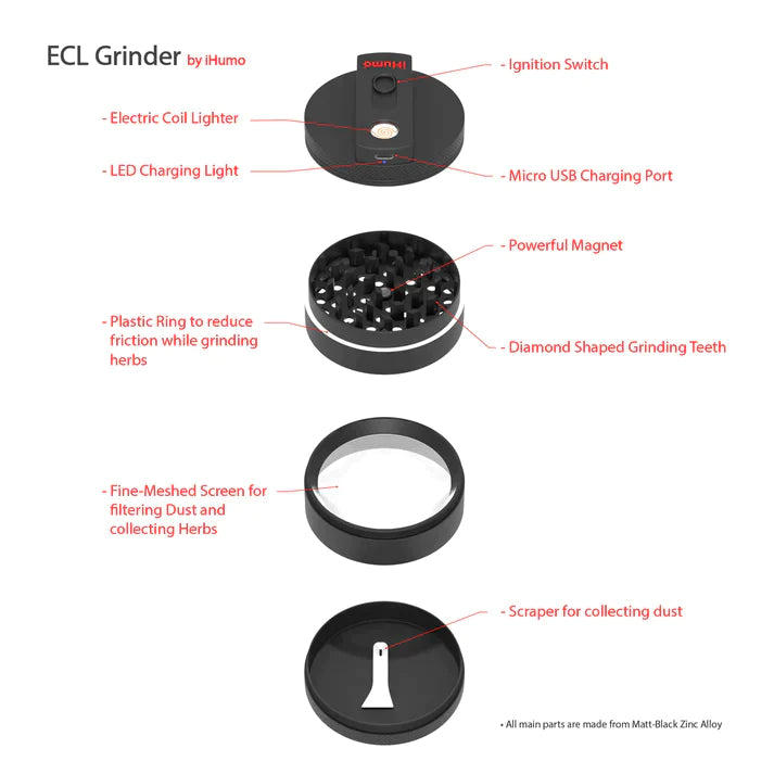 Innovative 2 in 1 Grinder & USB Lighter, 4 Parts (60mm)_3