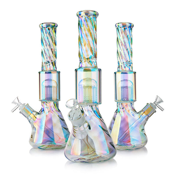 14"  Iridescent Rainbow Spiral Glass Bong