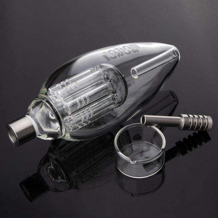 Side view of glass bulb nectar collector with tree perc