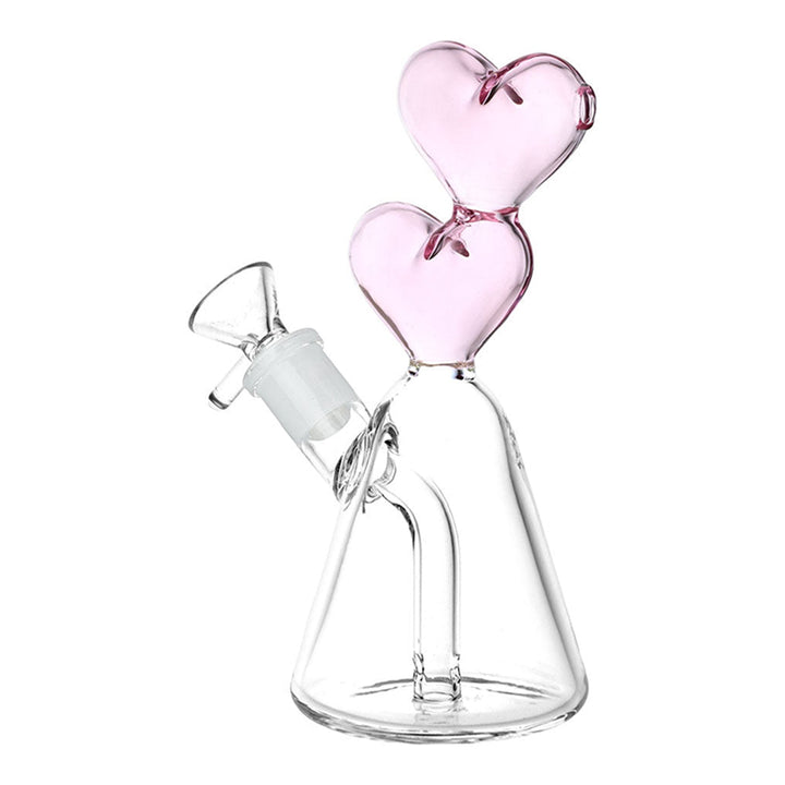 Double Heart Neck Mini Conical Base Bong front view with pink double heart neck design