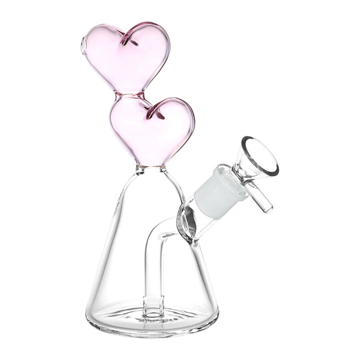 Side view of Double Heart Neck Mini Conical Base Bong