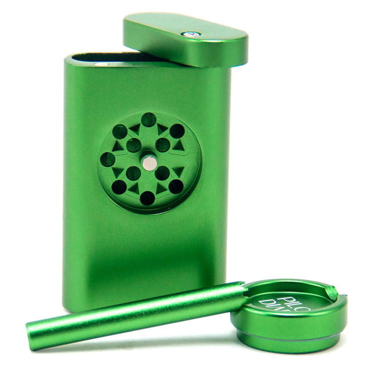 One hitter pipe slot inside the compact dugout design