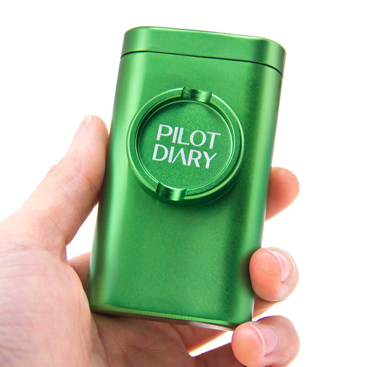 Dugout with Mini Grinder held in hand to show portable size pilotdiary