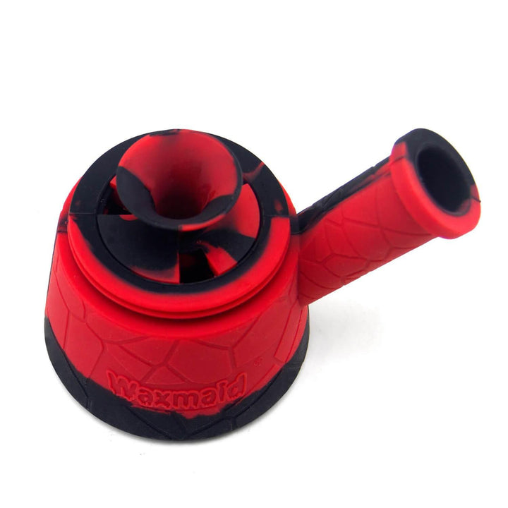 Black and red Fountain Silicone and Glass Bong base view