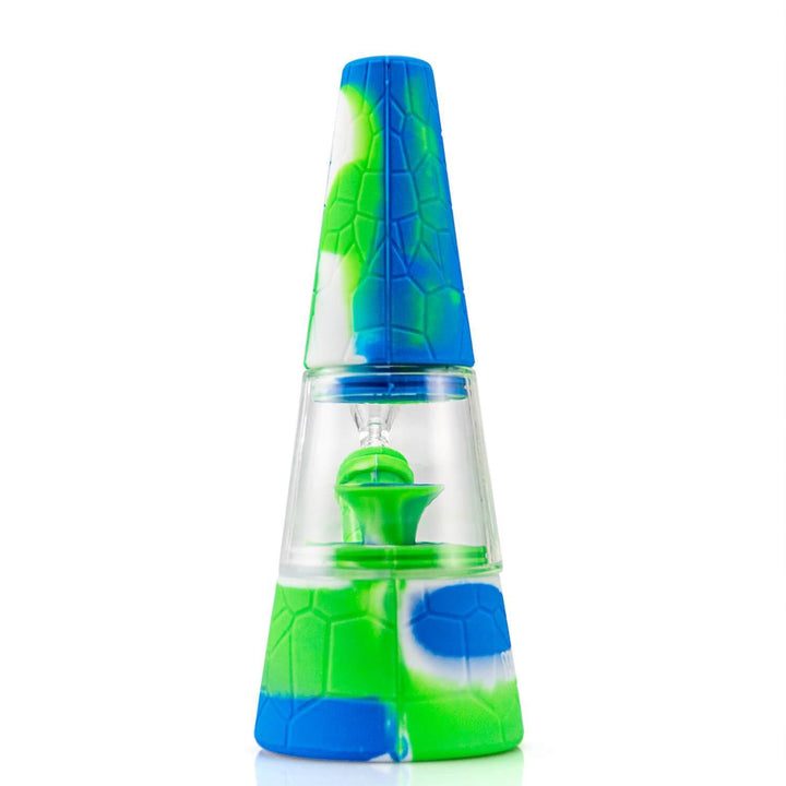 Blue green white Fountain Silicone and Glass Bong back view