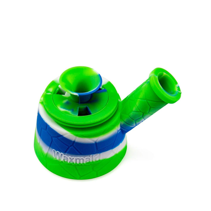 Blue green white Fountain Silicone and Glass Bong base view