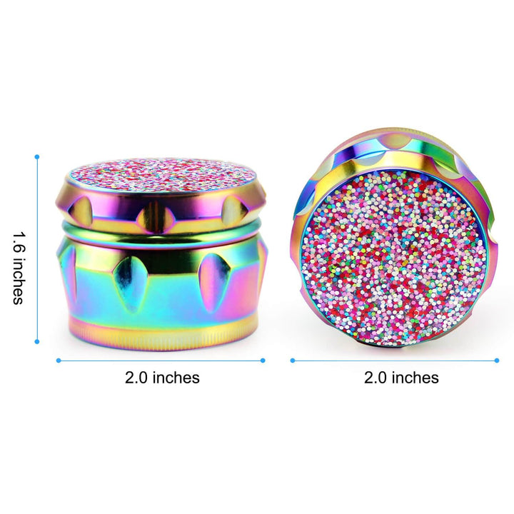 Girly Weed Grinder size chart showing 1.6 inch height and 2 inch width