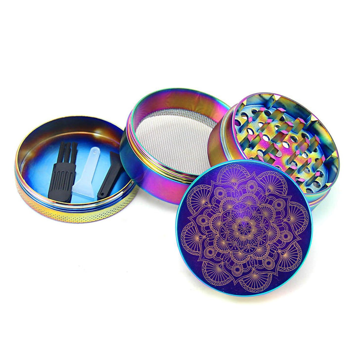 Mandala Herb Grinder Fully Disassembled – 4-Piece Structure View