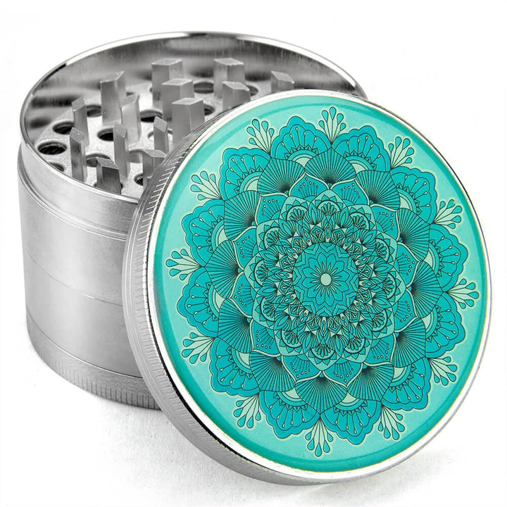 4-piece Mandala herb grinder in silver PILOTDIARY