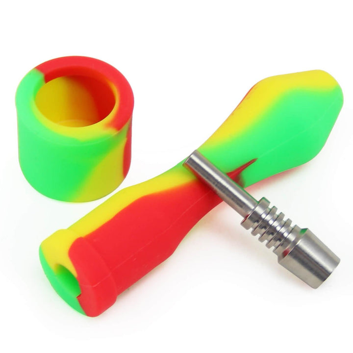 Mini Dab Straw 4.5 inch silicone body with titanium tip and cap three-piece set
