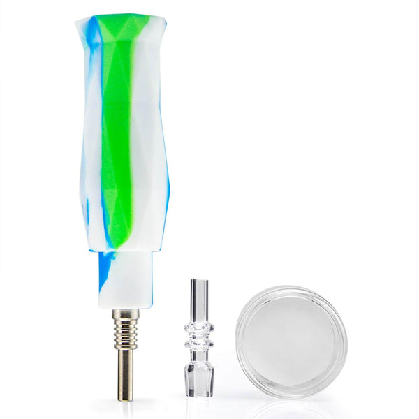 Mini Nectar Collector Kit with titanium nail, portable silicone holder, and quartz dab bowl, perfect for on-the-go dabbing