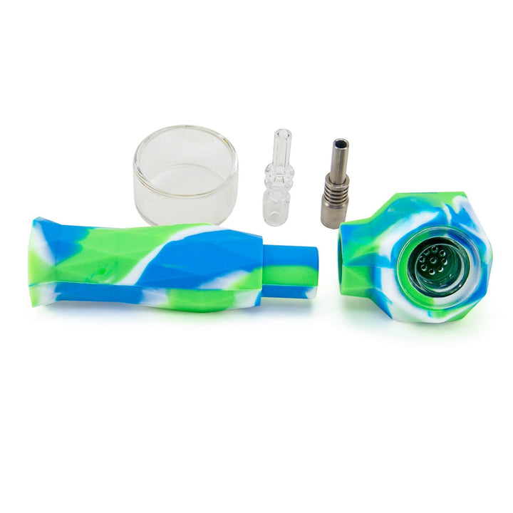 Nectar Collector Honey Straw with silicone holder, quartz nail, titanium nail, glass dab bowl, and silicone head