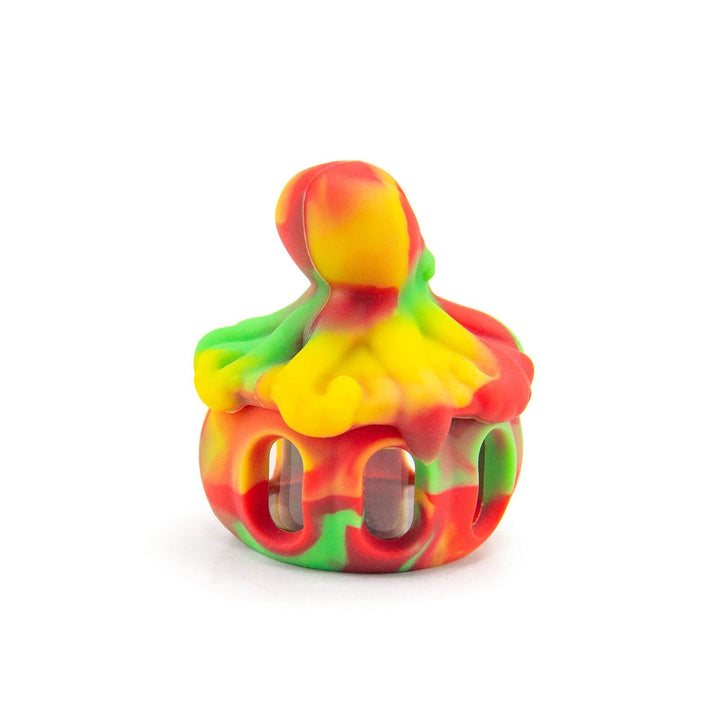 Front view of Octopus Silicone Dab Container – colorful yellow, green, and red design