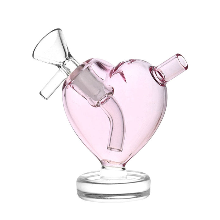 Right side view of Pink Heart Glass Bubbler with 10mm herb slide
