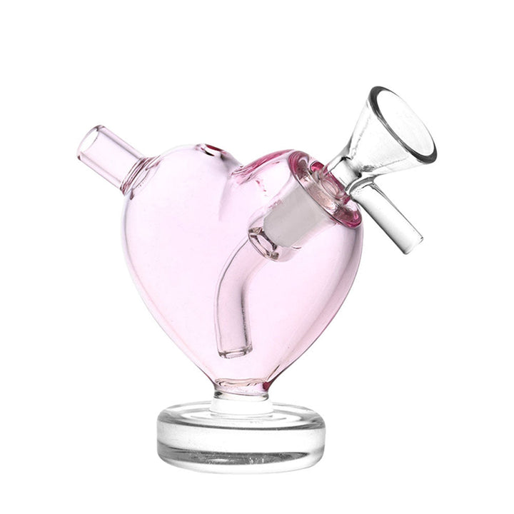 Pink Heart Glass Bubbler on white background
