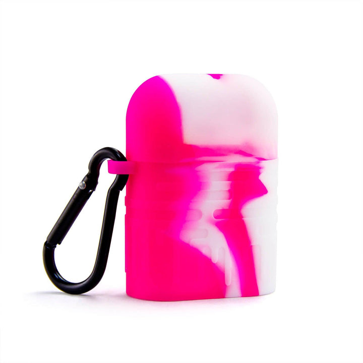 Front Close-Up of Pink/White Marbled Silicone Dugout with One Hitter