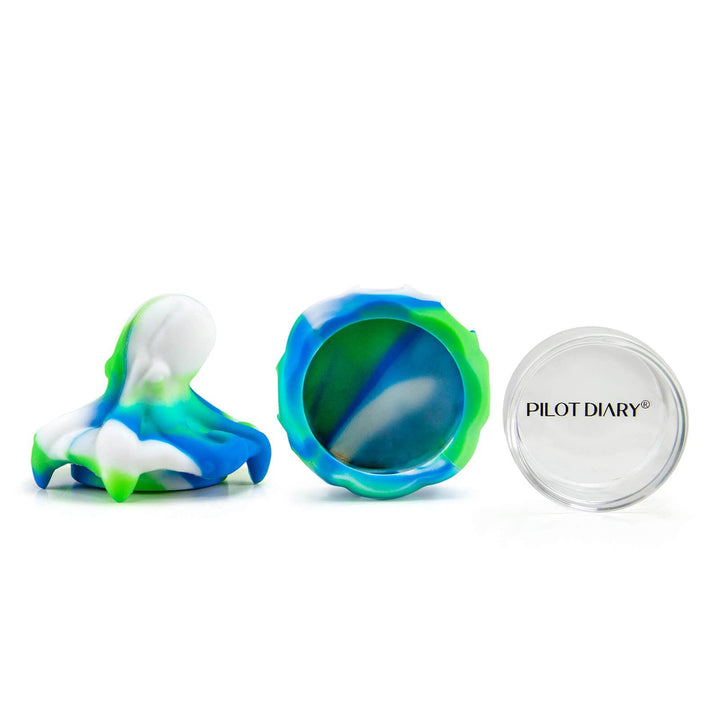 Portable Octopus Dab Wax Container 3-piece set showing silicone base and octopus lid