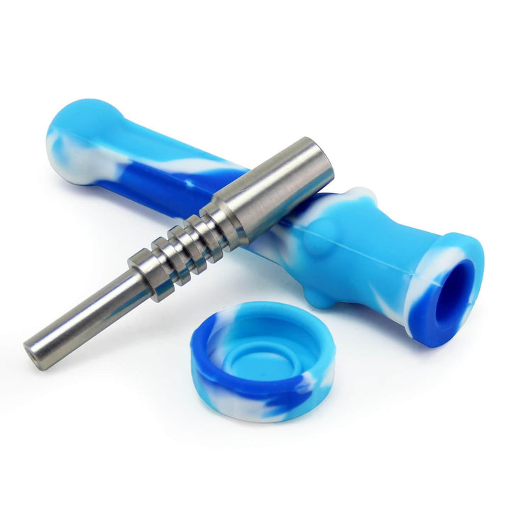3-piece view of Reusable Silicone Honey Straw 6.5 inches showing straw, silicone cap, and 14mm titanium tip
