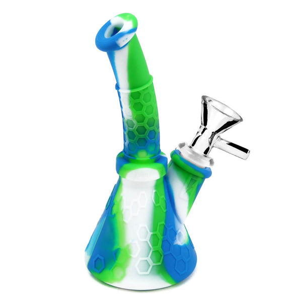 Silicone Beaker Bong 6.4 inch unbreakable honeycomb pattern
