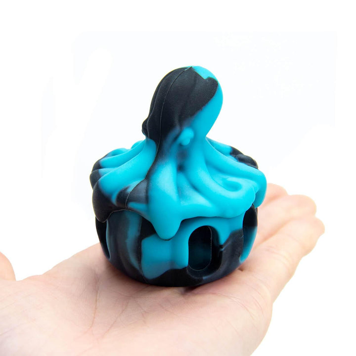 Person holding Silicone Dab Containers 10ml octopus wax jar in hand – portable and compact