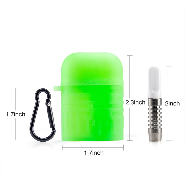 Silicone One Hitter Dugout size comparison showing 2.3 by 1.7 inches dimensions