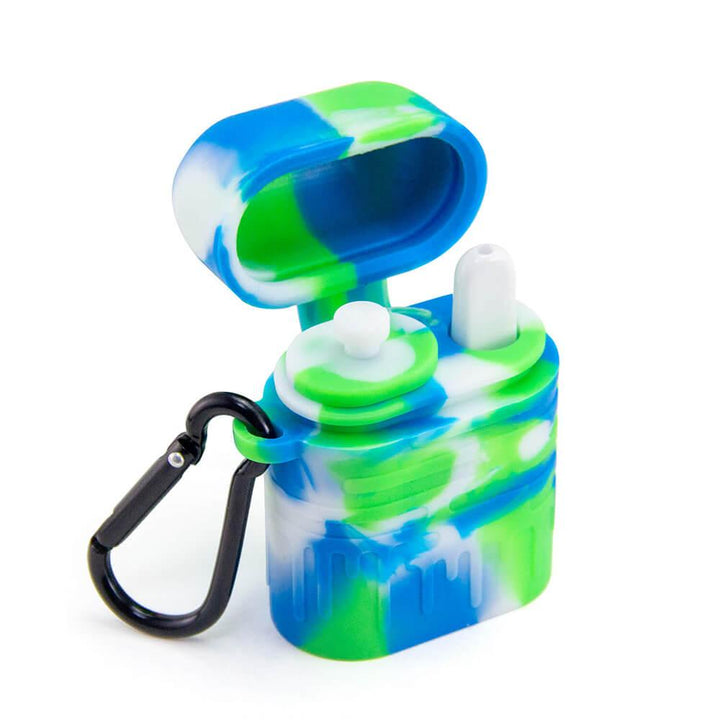 Side View of Silicone One Hitter Dugout in Blue, Green, and White Colors