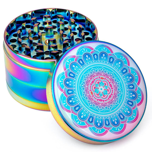 Titanium Grinder blue with pink mandala lid design