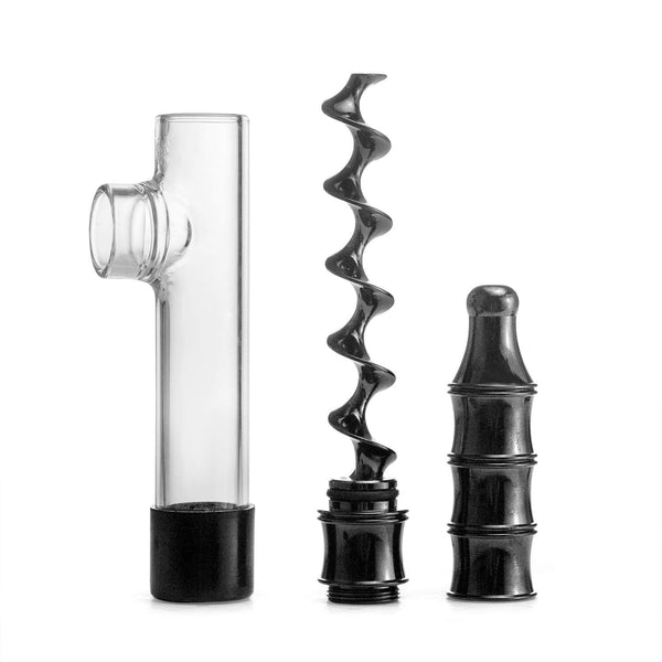 Twisty Glass Blunt in black, portable 6-inch glass and metal pipe for dry herbs